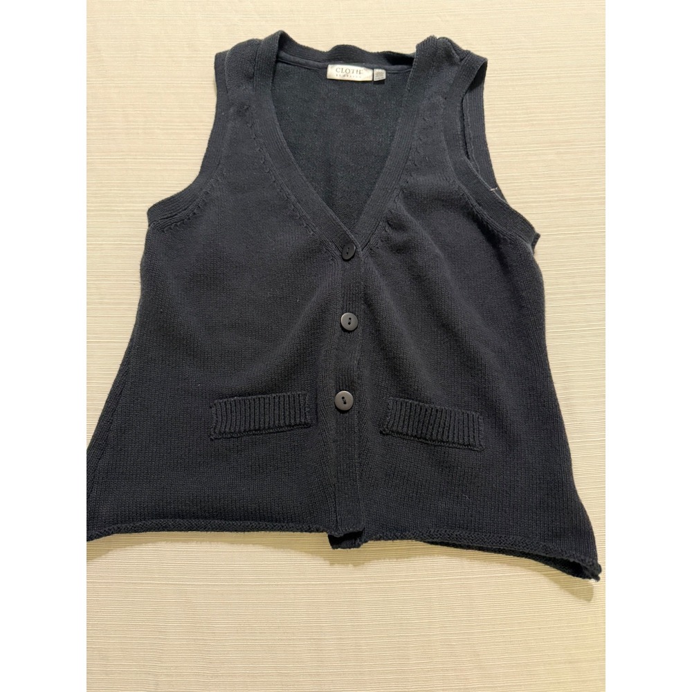 Cloth by Design Navy Blue Knit V-Neck Sweater Vest Women Large L Button Up
